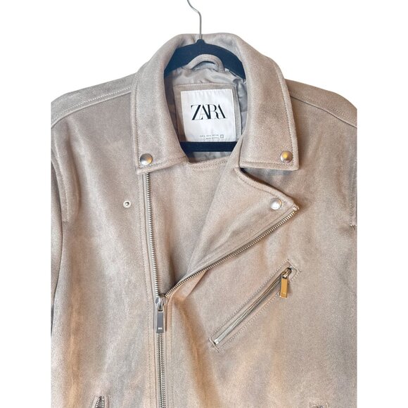ZARA Gray Large Faux Suede Biker Jacket - Picture 4 of 16